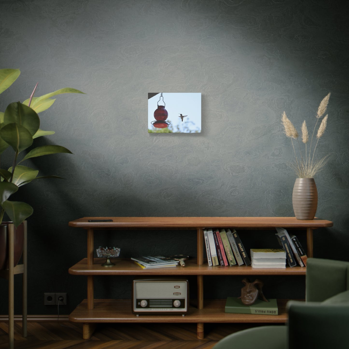 Hummingbird & Red Feeder Matte Canvas Wall Art