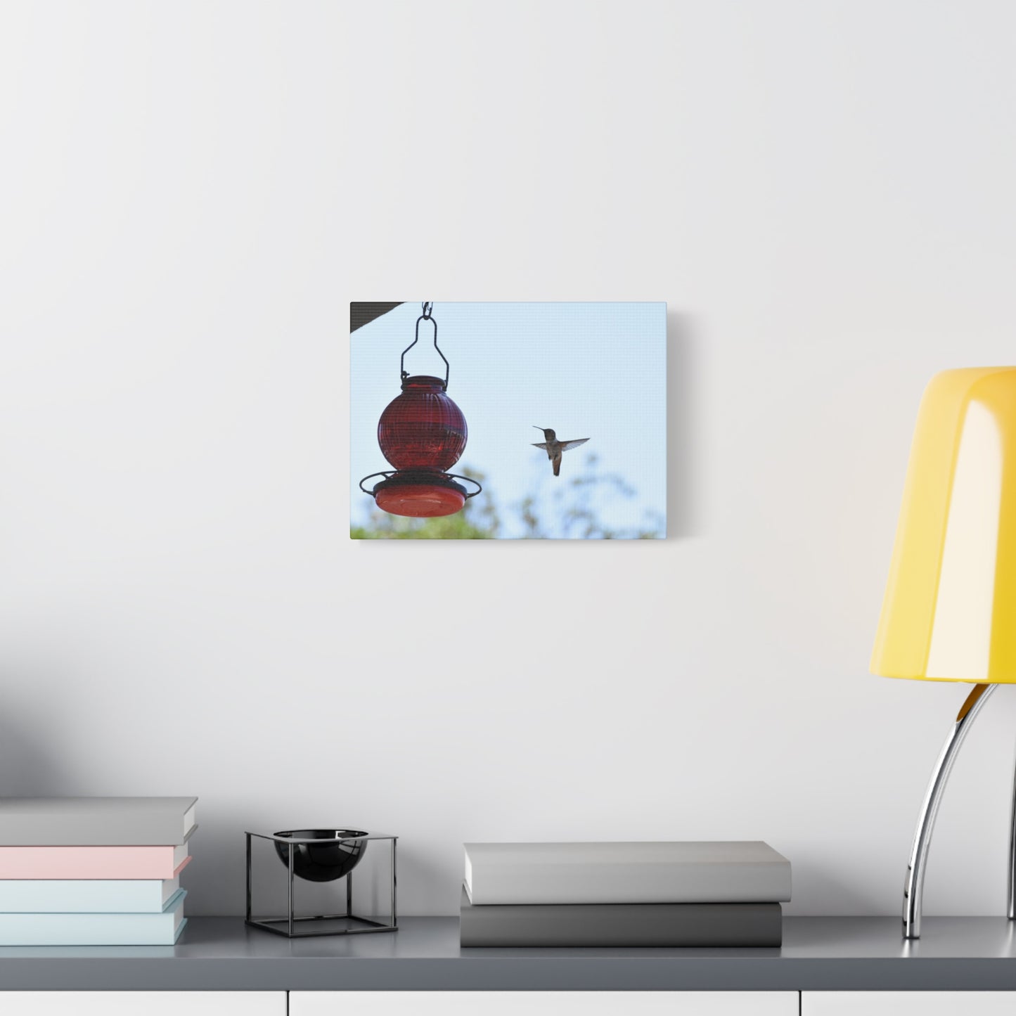 Hummingbird & Red Feeder Matte Canvas Wall Art