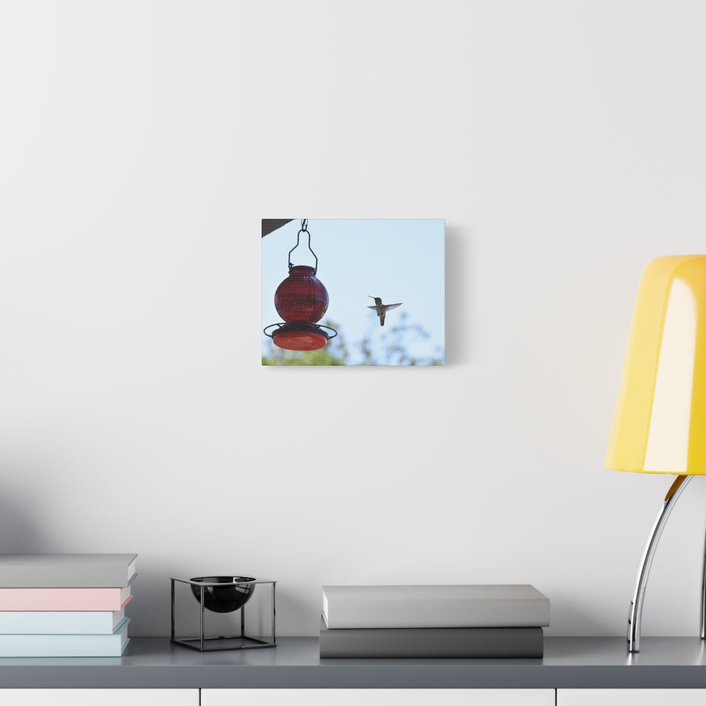 Hummingbird & Red Feeder Matte Canvas Wall Art