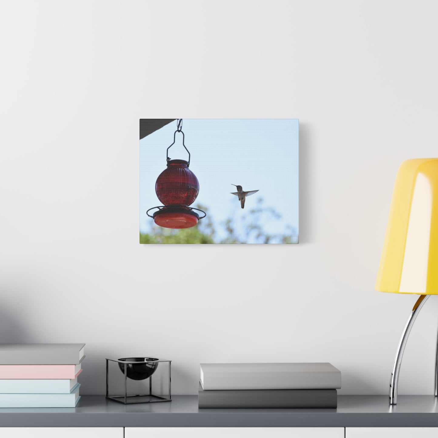 Hummingbird & Red Feeder Matte Canvas Wall Art