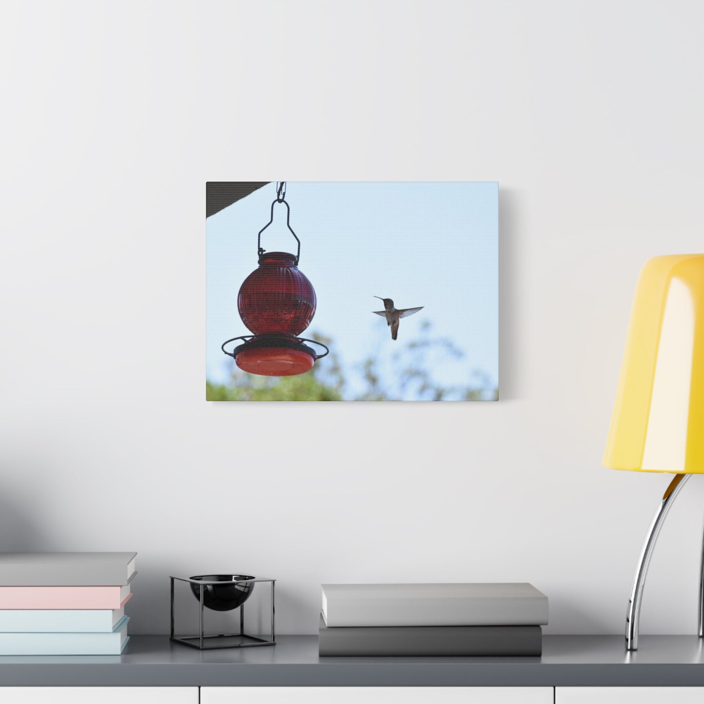 Hummingbird & Red Feeder Matte Canvas Wall Art