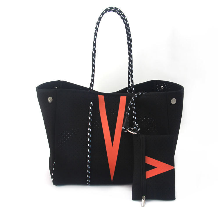 Neoprene Perforated Beach Bucket Bag – Two-in-One Mother-Child Tote, Large Swimming Sand-Proof Purse