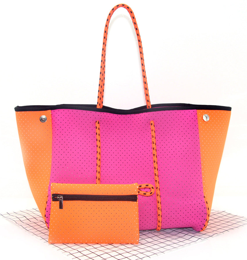 Neoprene Perforated Beach Bucket Bag – Two-in-One Mother-Child Tote, Large Swimming Sand-Proof Purse