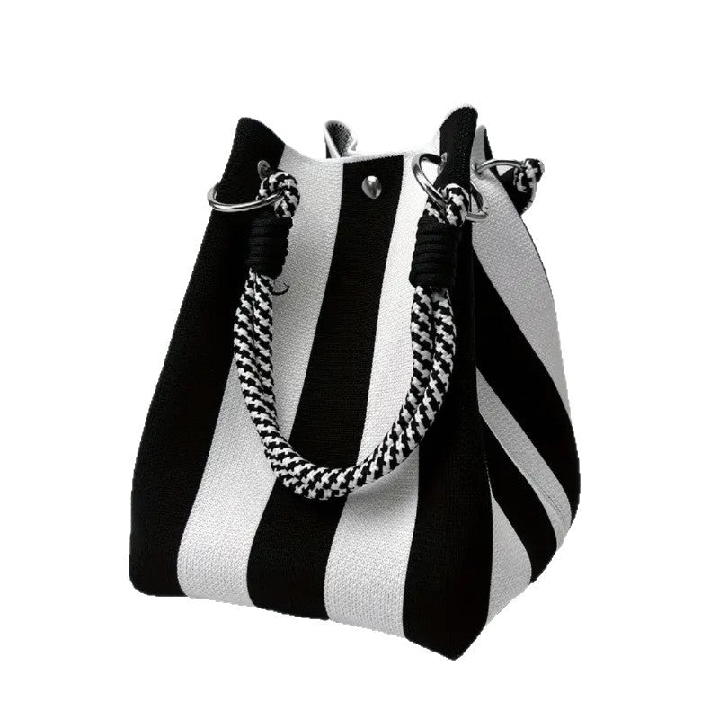 Woven Bucket Bag – Fashion Knit Handbag, Lucky Drawstring Shoulder Purse, Women’s Vacation Tote