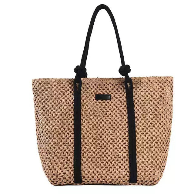 Hollow-Out Paper Rope Woven Tote – Large Straw Shoulder Bag, Commuter Beach Portable Purse
