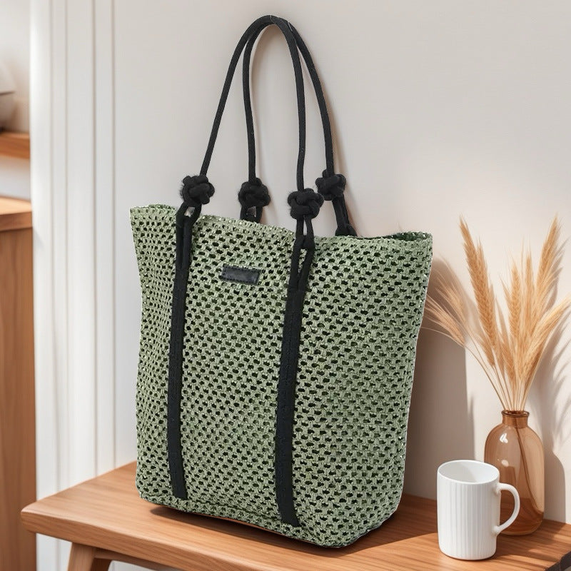 Hollow-Out Paper Rope Woven Tote – Large Straw Shoulder Bag, Commuter Beach Portable Purse