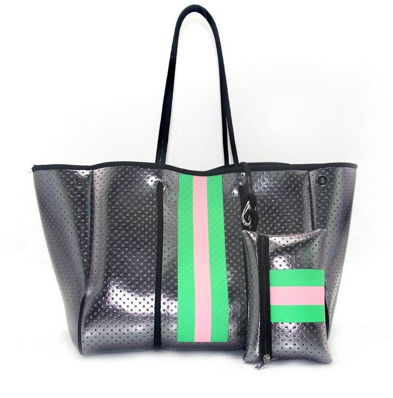 Neoprene Perforated Beach Bucket Bag – Two-in-One Mother-Child Tote, Large Swimming Sand-Proof Purse