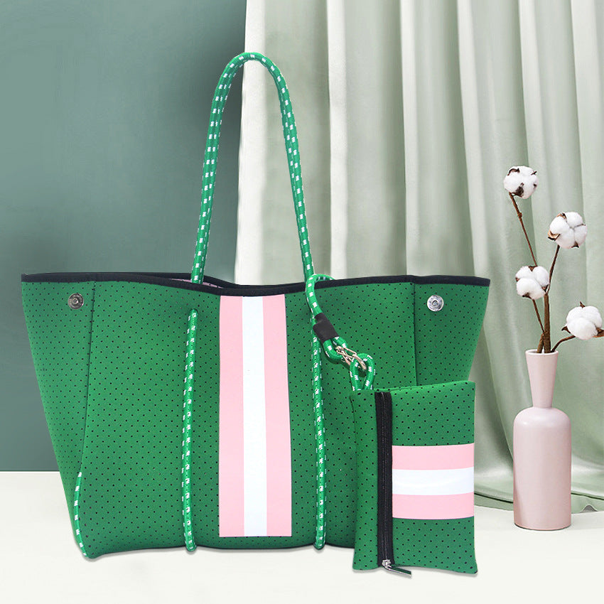 Neoprene Perforated Beach Bucket Bag – Two-in-One Mother-Child Tote, Large Swimming Sand-Proof Purse