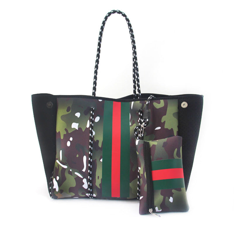 Neoprene Perforated Beach Bucket Bag – Two-in-One Mother-Child Tote, Large Swimming Sand-Proof Purse