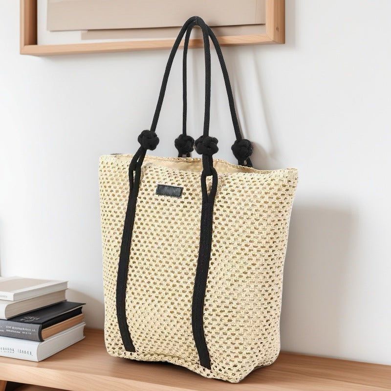 Hollow-Out Paper Rope Woven Tote – Large Straw Shoulder Bag, Commuter Beach Portable Purse
