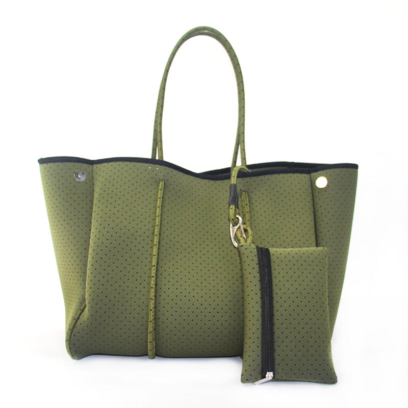 Neoprene Perforated Beach Bucket Bag – Two-in-One Mother-Child Tote, Large Swimming Sand-Proof Purse