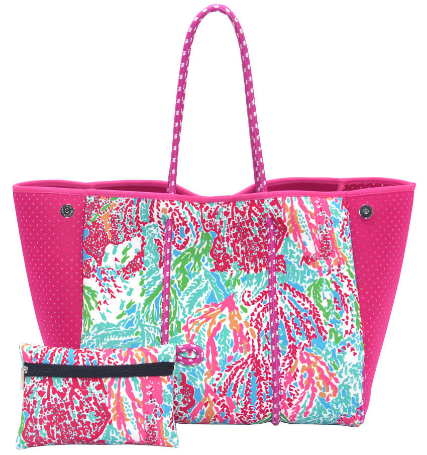 Neoprene Perforated Beach Bucket Bag – Two-in-One Mother-Child Tote, Large Swimming Sand-Proof Purse