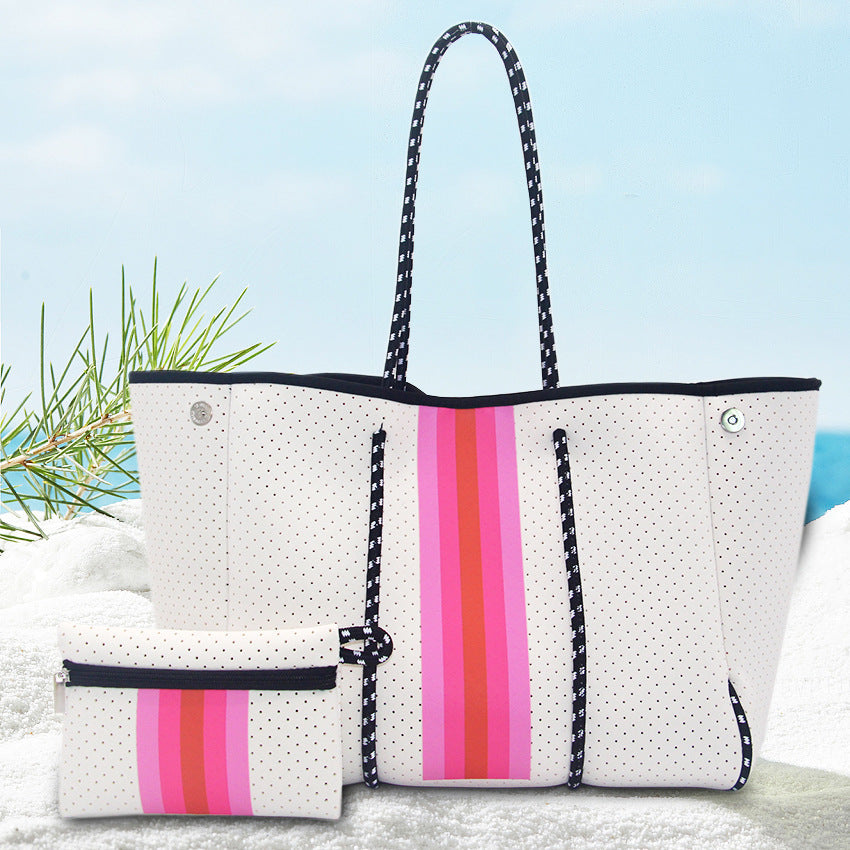 Neoprene Perforated Beach Bucket Bag – Two-in-One Mother-Child Tote, Large Swimming Sand-Proof Purse