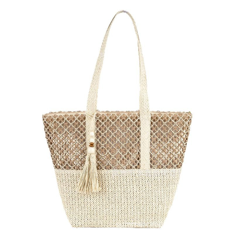 Minimalist Large Straw Shoulder Bag – Paper Rope Woven Tote, Casual Phoenix Eye Beach Purse