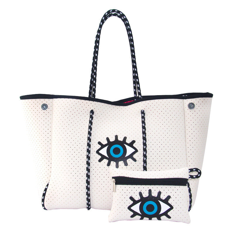 Neoprene Perforated Beach Bucket Bag – Two-in-One Mother-Child Tote, Large Swimming Sand-Proof Purse