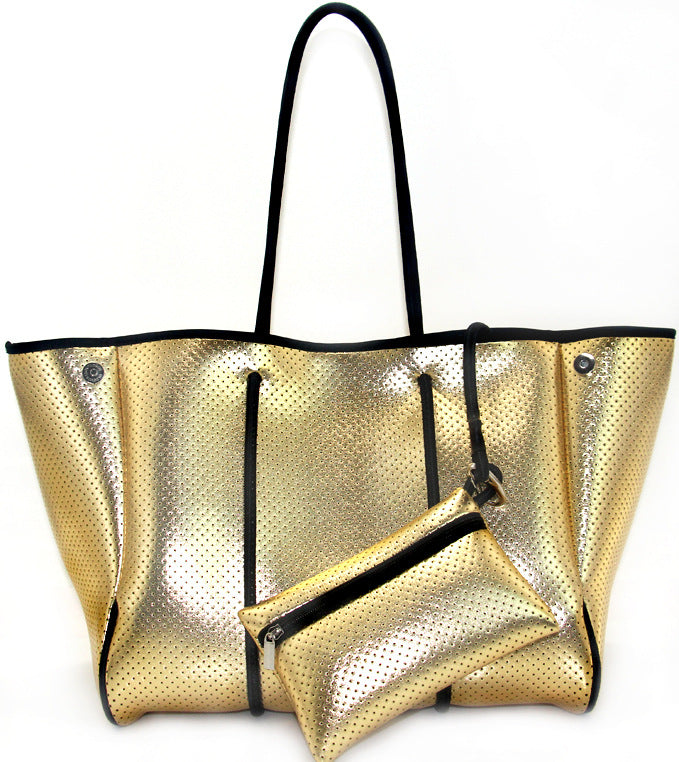 Neoprene Perforated Beach Bucket Bag – Two-in-One Mother-Child Tote, Large Swimming Sand-Proof Purse