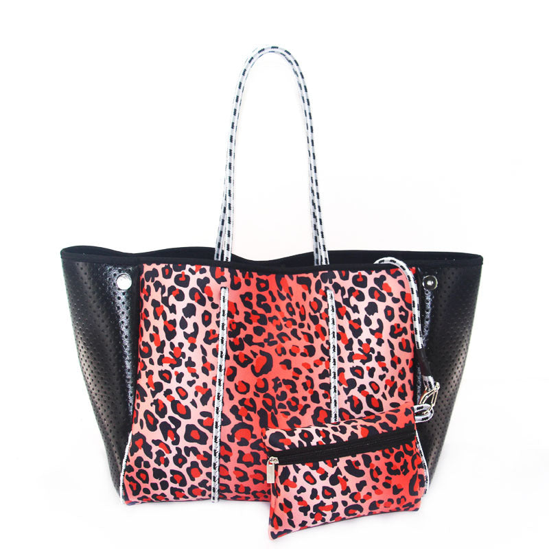 Neoprene Perforated Beach Bucket Bag – Two-in-One Mother-Child Tote, Large Swimming Sand-Proof Purse