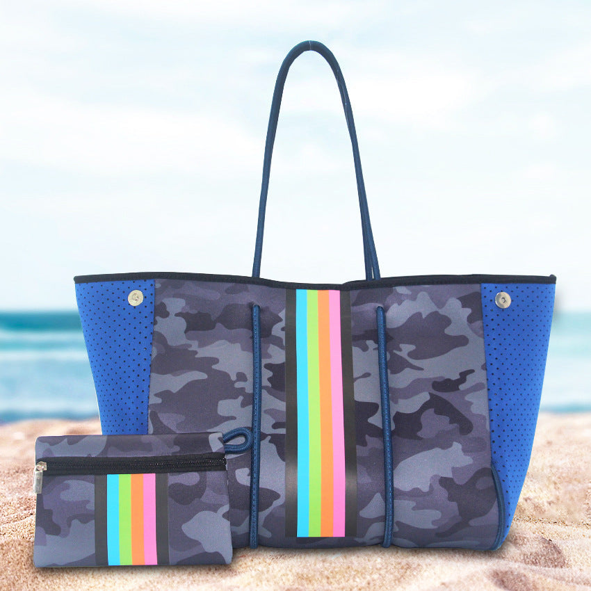 Neoprene Perforated Beach Bucket Bag – Two-in-One Mother-Child Tote, Large Swimming Sand-Proof Purse